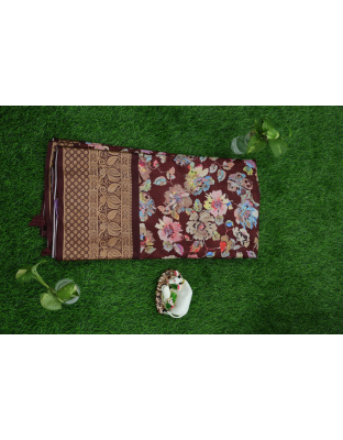 Elegant Mahogany cotton fancy saree
