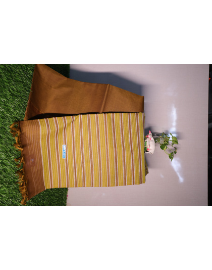 Warm Brown and Gold  Stripes Kanjeevaram Silk Saree