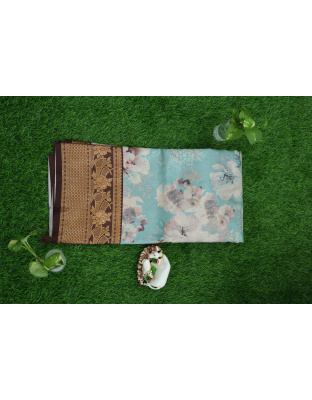 Aqua Mocha Delight fancy cotton saree