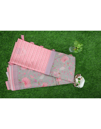 Cotton Printed Pink Saree