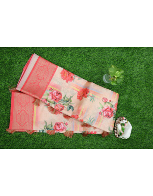 digital printed fancy silk pink saree